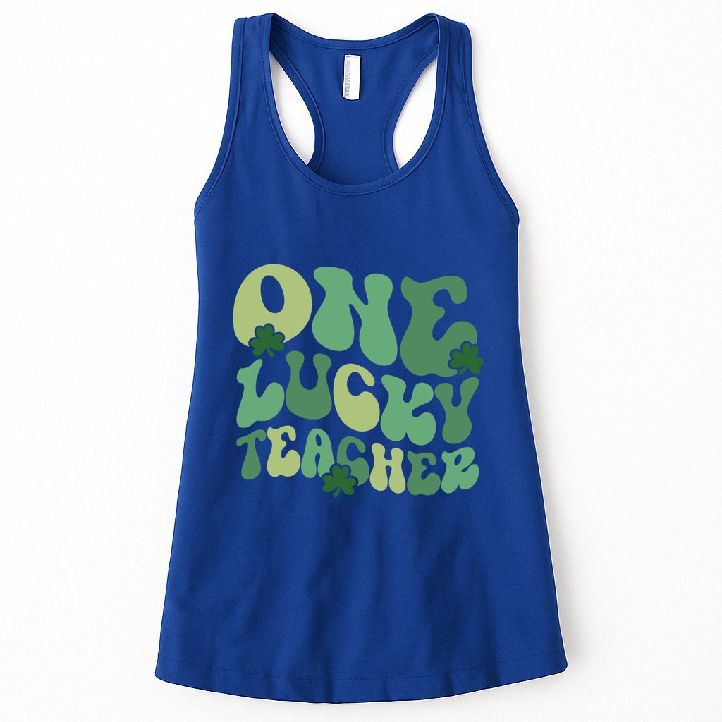 One Lucky Teacher St Patrick S Day Retro Blessed Teacher Gift Womens Tank Top