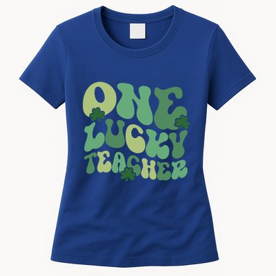 One Lucky Teacher St Patrick S Day Retro Blessed Teacher Gift Womens T-Shirt