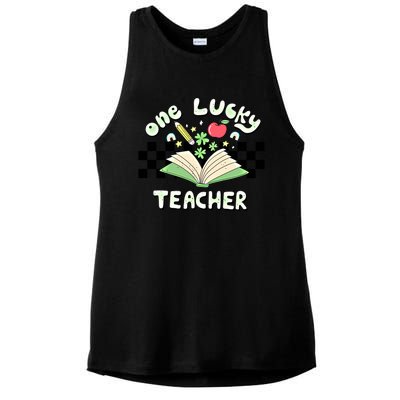 One Lucky Teacher Groovy Retro Saint Patricks Day Teacher Gift Ladies PosiCharge Tri-Blend Wicking Tank