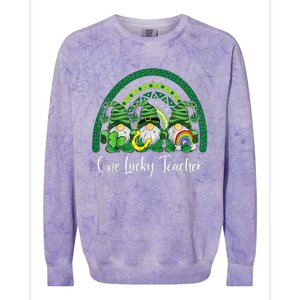 One Lucky Teacher Gnomes Happy St Patricks Day Rainbow Gnome Colorblast Crewneck Sweatshirt