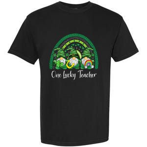 One Lucky Teacher Gnomes Happy St Patricks Day Rainbow Gnome Garment-Dyed Heavyweight T-Shirt