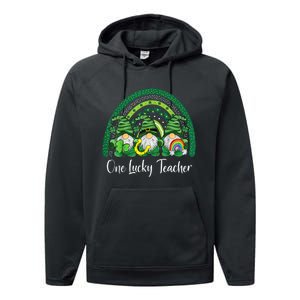 One Lucky Teacher Gnomes Happy St Patricks Day Rainbow Gnome Performance Fleece Hoodie