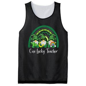 One Lucky Teacher Gnomes Happy St Patricks Day Rainbow Gnome Mesh Reversible Basketball Jersey Tank