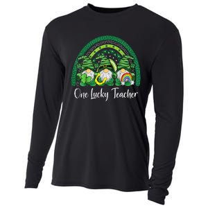 One Lucky Teacher Gnomes Happy St Patricks Day Rainbow Gnome Cooling Performance Long Sleeve Crew