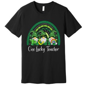 One Lucky Teacher Gnomes Happy St Patricks Day Rainbow Gnome Premium T-Shirt