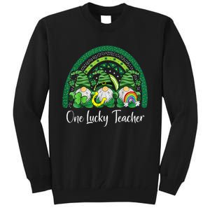 One Lucky Teacher Gnomes Happy St Patricks Day Rainbow Gnome Tall Sweatshirt