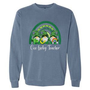 One Lucky Teacher Gnomes Happy St Patricks Day Rainbow Gnome Garment-Dyed Sweatshirt