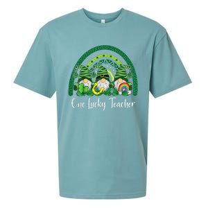 One Lucky Teacher Gnomes Happy St Patricks Day Rainbow Gnome Sueded Cloud Jersey T-Shirt