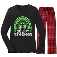 One Lucky Teacher Rainbow St Patrick’S Day Women's Long Sleeve Flannel Pajama Set 