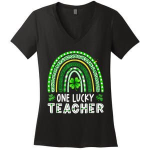 One Lucky Teacher Rainbow St Patrick’S Day Women's V-Neck T-Shirt