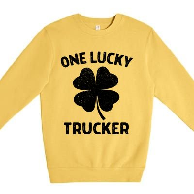 One Lucky Trucker St Patricks Day Green Shamrock Leaf Premium Crewneck Sweatshirt