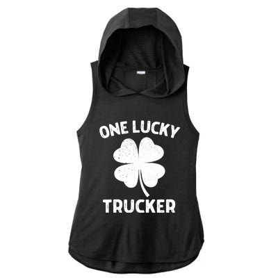 One Lucky Trucker St Patricks Day Green Shamrock Leaf Ladies PosiCharge Tri-Blend Wicking Draft Hoodie Tank