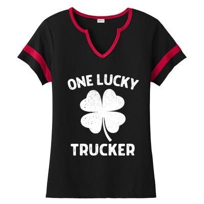 One Lucky Trucker St Patricks Day Green Shamrock Leaf Ladies Halftime Notch Neck Tee