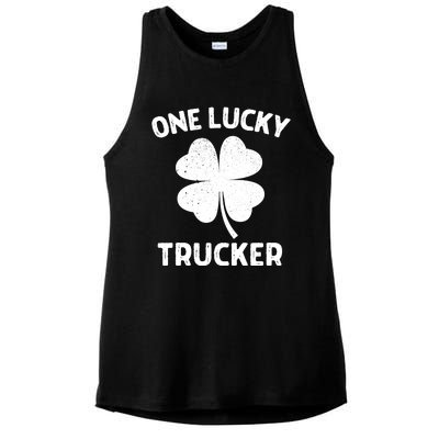 One Lucky Trucker St Patricks Day Green Shamrock Leaf Ladies PosiCharge Tri-Blend Wicking Tank