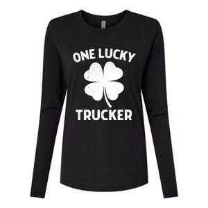 One Lucky Trucker St Patricks Day Green Shamrock Leaf Womens Cotton Relaxed Long Sleeve T-Shirt