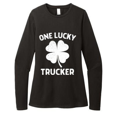 One Lucky Trucker St Patricks Day Green Shamrock Leaf Womens CVC Long Sleeve Shirt