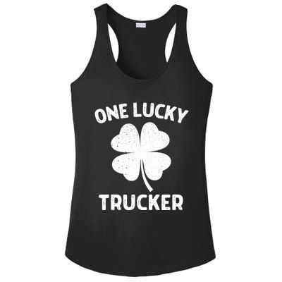 One Lucky Trucker St Patricks Day Green Shamrock Leaf Ladies PosiCharge Competitor Racerback Tank