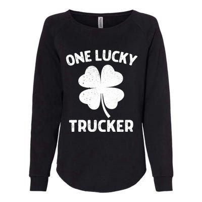 One Lucky Trucker St Patricks Day Green Shamrock Leaf Womens California Wash Sweatshirt