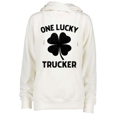 One Lucky Trucker St Patricks Day Green Shamrock Leaf Womens Funnel Neck Pullover Hood