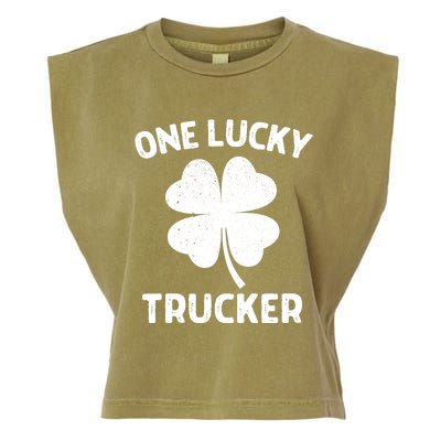 One Lucky Trucker St Patricks Day Green Shamrock Leaf Garment-Dyed Women's Muscle Tee