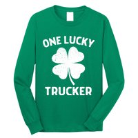 One Lucky Trucker St Patricks Day Green Shamrock Leaf Long Sleeve Shirt