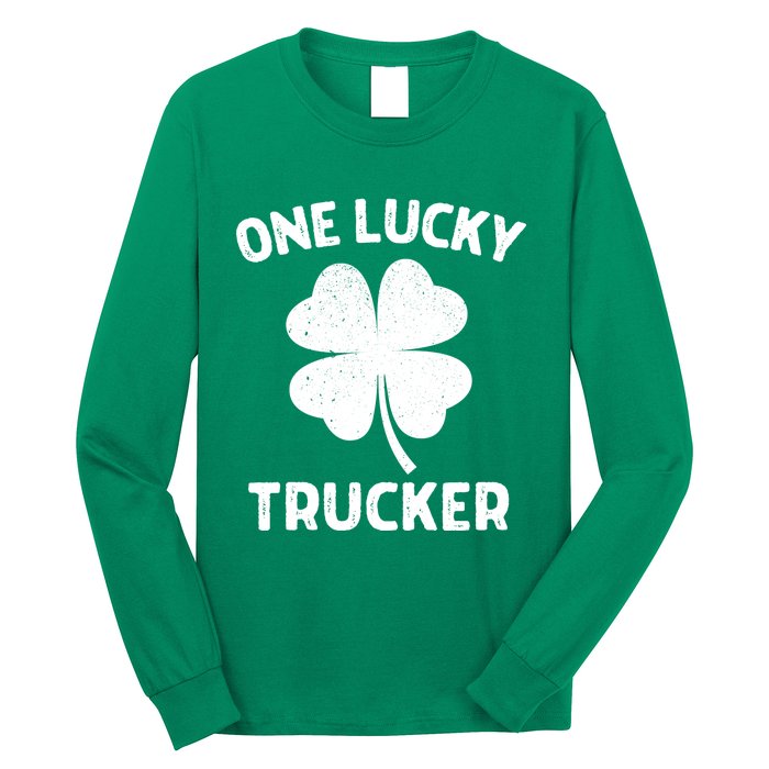 One Lucky Trucker St Patricks Day Green Shamrock Leaf Long Sleeve Shirt