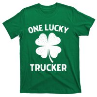 One Lucky Trucker St Patricks Day Green Shamrock Leaf T-Shirt