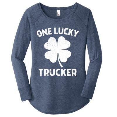 One Lucky Trucker St Patricks Day Green Shamrock Leaf Women's Perfect Tri Tunic Long Sleeve Shirt