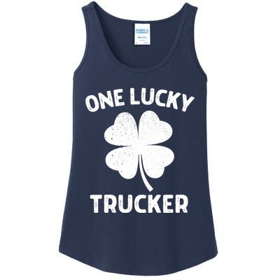 One Lucky Trucker St Patricks Day Green Shamrock Leaf Ladies Essential Tank