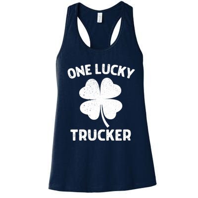 One Lucky Trucker St Patricks Day Green Shamrock Leaf Women's Racerback Tank