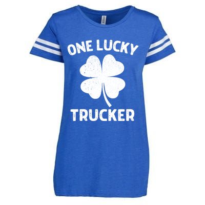 One Lucky Trucker St Patricks Day Green Shamrock Leaf Enza Ladies Jersey Football T-Shirt