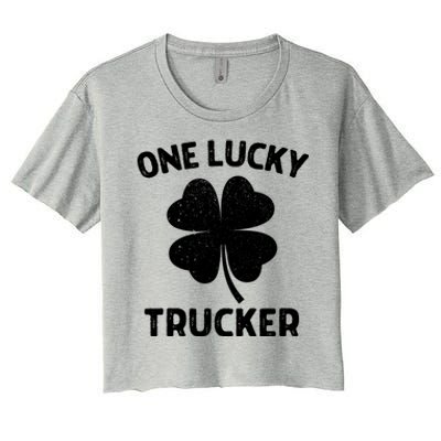 One Lucky Trucker St Patricks Day Green Shamrock Leaf Women's Crop Top Tee