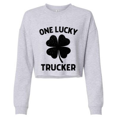 One Lucky Trucker St Patricks Day Green Shamrock Leaf Cropped Pullover Crew