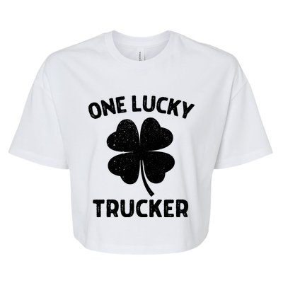 One Lucky Trucker St Patricks Day Green Shamrock Leaf Bella+Canvas Jersey Crop Tee