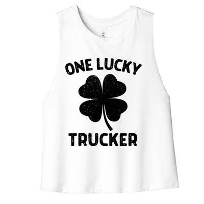 One Lucky Trucker St Patricks Day Green Shamrock Leaf Women's Racerback Cropped Tank