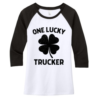 One Lucky Trucker St Patricks Day Green Shamrock Leaf Women's Tri-Blend 3/4-Sleeve Raglan Shirt