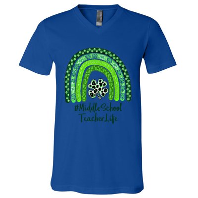 One Lucky Teacher St Patrick's Day Middle School Teacher For Gift V-Neck T-Shirt