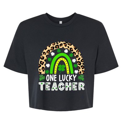 One Lucky Teacher Leoaprd Rainbow St Patrick’s Day Bella+Canvas Jersey Crop Tee