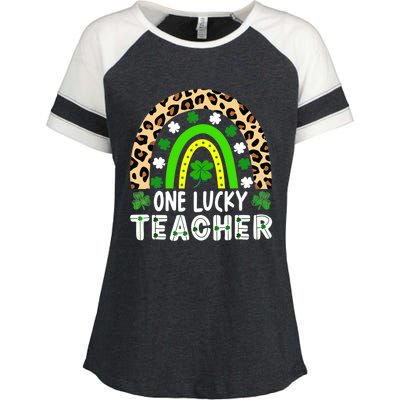 One Lucky Teacher Leoaprd Rainbow St Patrick’s Day Enza Ladies Jersey Colorblock Tee