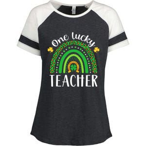 One Lucky Teacher St Patricks Day Teacher Rainbow Graphic Plus Size Enza Ladies Jersey Colorblock Tee