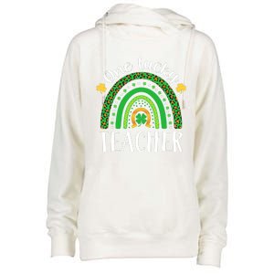 One Lucky Teacher St Patricks Day Teacher Rainbow Graphic Plus Size Womens Funnel Neck Pullover Hood