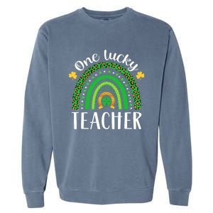 One Lucky Teacher St Patricks Day Teacher Rainbow Graphic Plus Size Garment-Dyed Sweatshirt