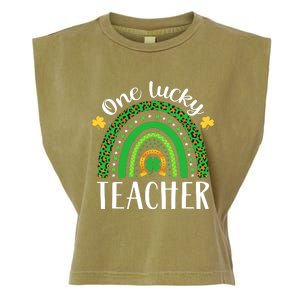 One Lucky Teacher St Patricks Day Teacher Rainbow Graphic Plus Size Garment-Dyed Women's Muscle Tee