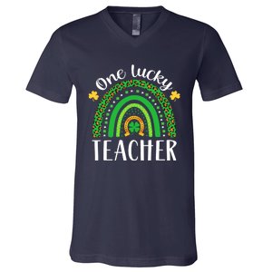 One Lucky Teacher St Patricks Day Teacher Rainbow Graphic Plus Size V-Neck T-Shirt