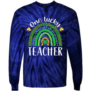 One Lucky Teacher St Patricks Day Teacher Rainbow Graphic Plus Size Tie-Dye Long Sleeve Shirt