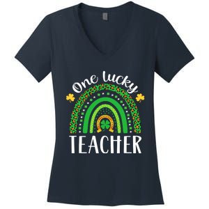 One Lucky Teacher St Patricks Day Teacher Rainbow Graphic Plus Size Women's V-Neck T-Shirt