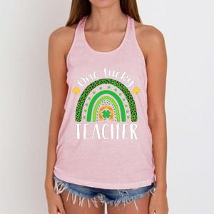 One Lucky Teacher St Patricks Day Teacher Rainbow Graphic Plus Size Women's Knotted Racerback Tank