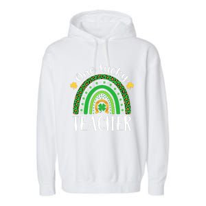 One Lucky Teacher St Patricks Day Teacher Rainbow Graphic Plus Size Garment-Dyed Fleece Hoodie