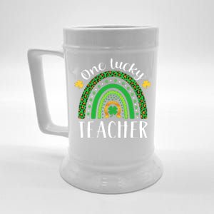 One Lucky Teacher St Patricks Day Teacher Rainbow Graphic Plus Size Beer Stein