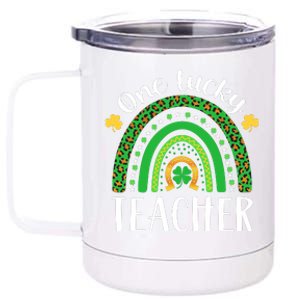 One Lucky Teacher St Patricks Day Teacher Rainbow Graphic Plus Size 12 oz Stainless Steel Tumbler Cup